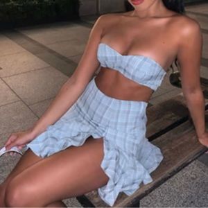plaid two piece matching set